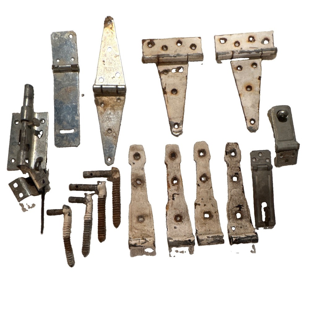 Antique Mixed Lot Iron Door/Gate Hardware Hinges Brackets Latches Salvage Rusted